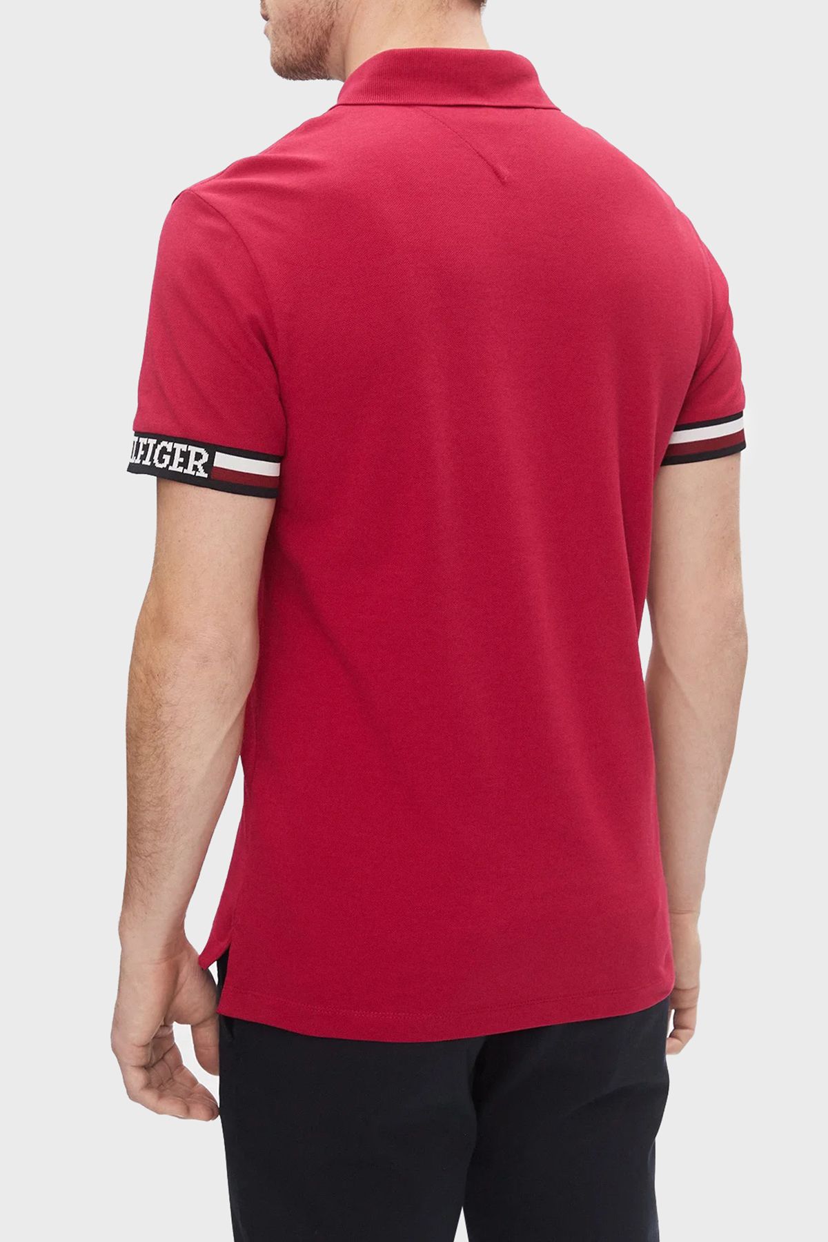 تی شرت یقه پولو قرمز مردانه پنبه اسکینی تناسب چوگان پیراهن yaka MW0MW33585 XJV Tommy Hilfiger