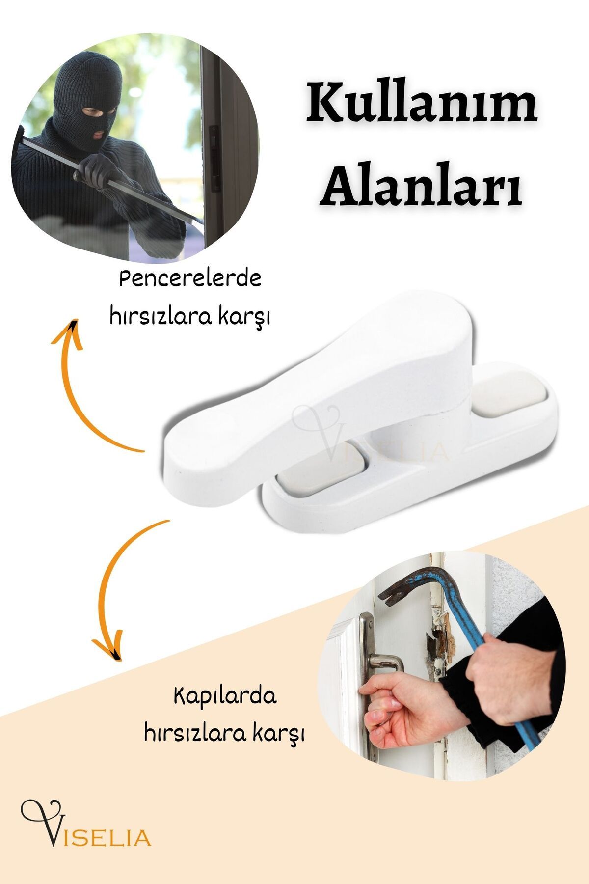 Viselia-White Window Safety Lock Pimapen Window Lock Security Lock 3 Pieces 7