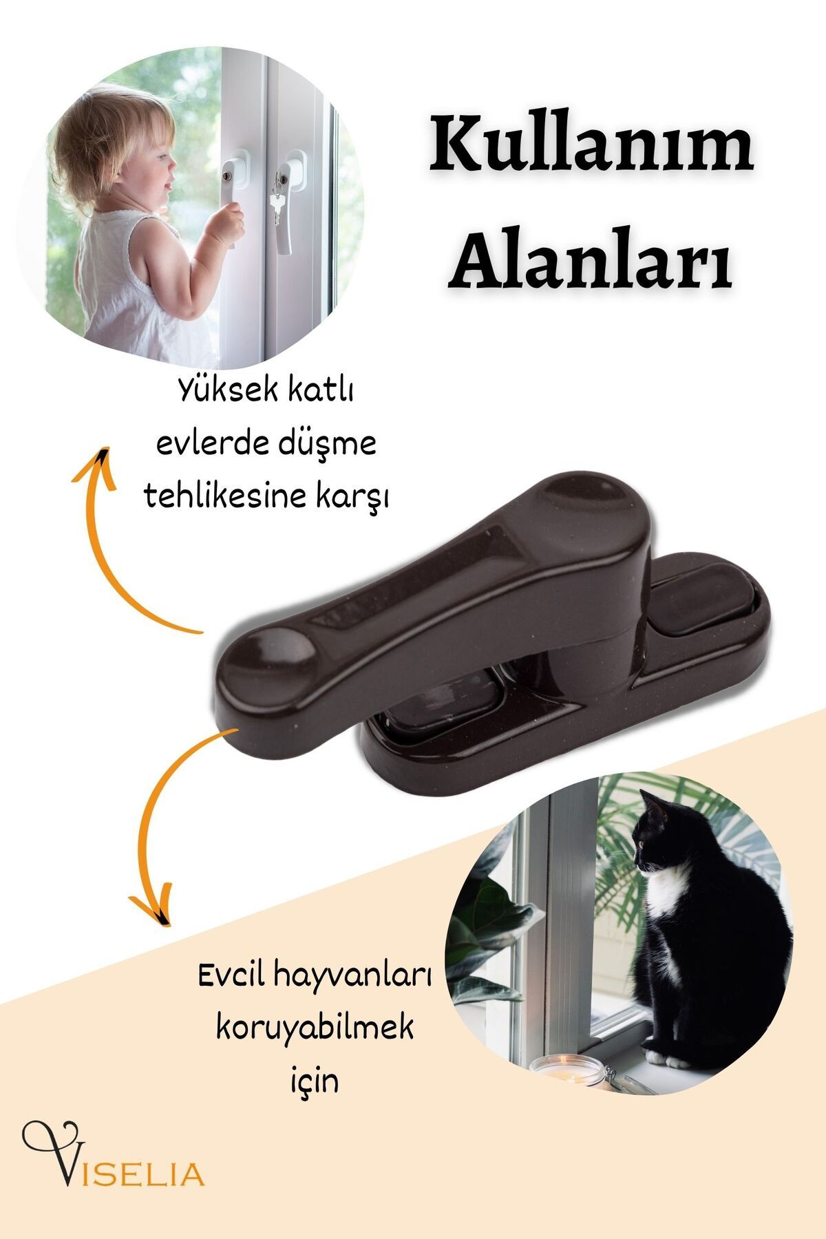 Viselia-Dark Brown Window Safety Lock Pimapen Window Lock Security Lock 8 Pieces 8