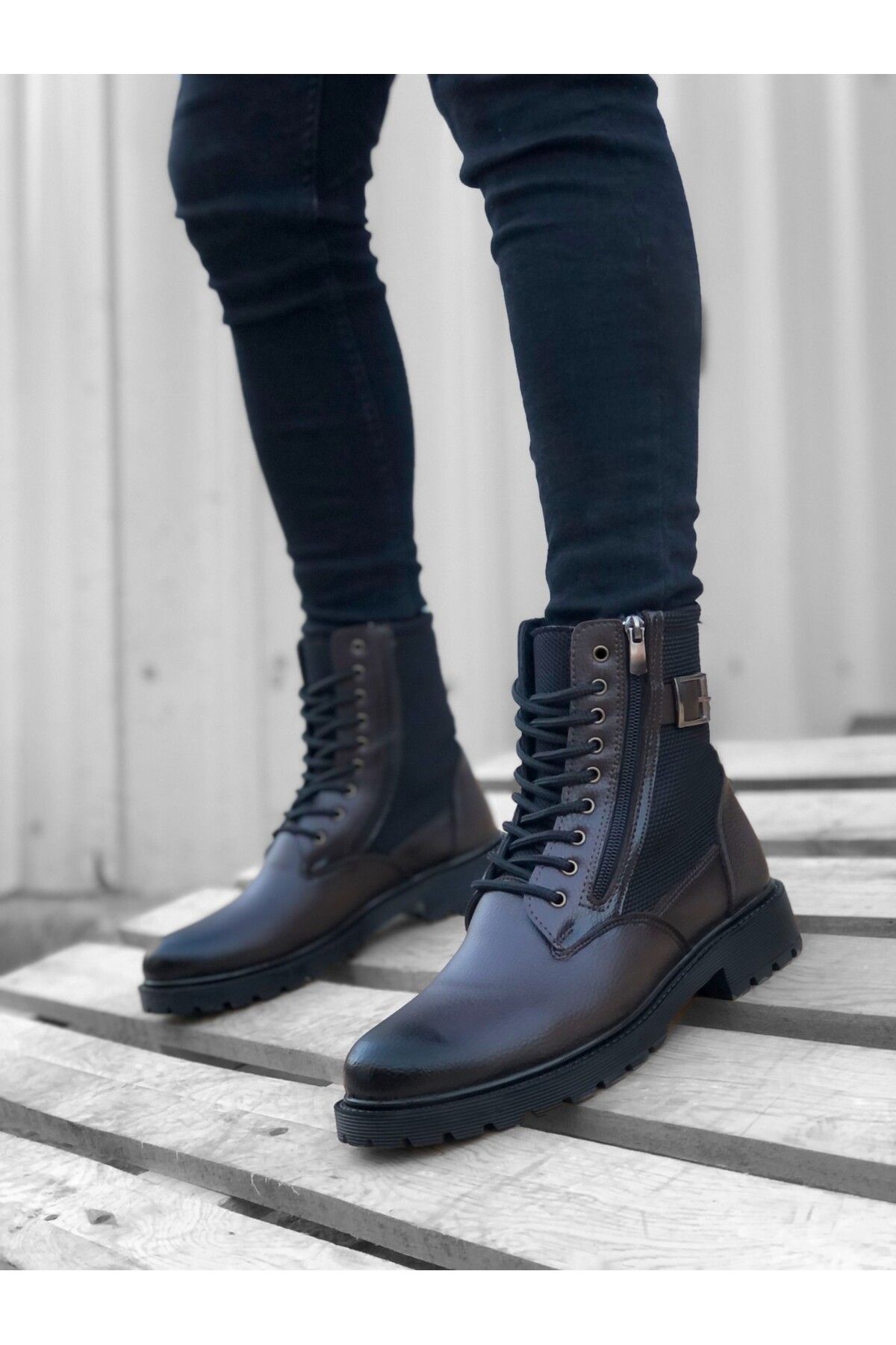 BOA Ba0218 Side Buckle Zippered Brown Men s Sports Classic Boots
