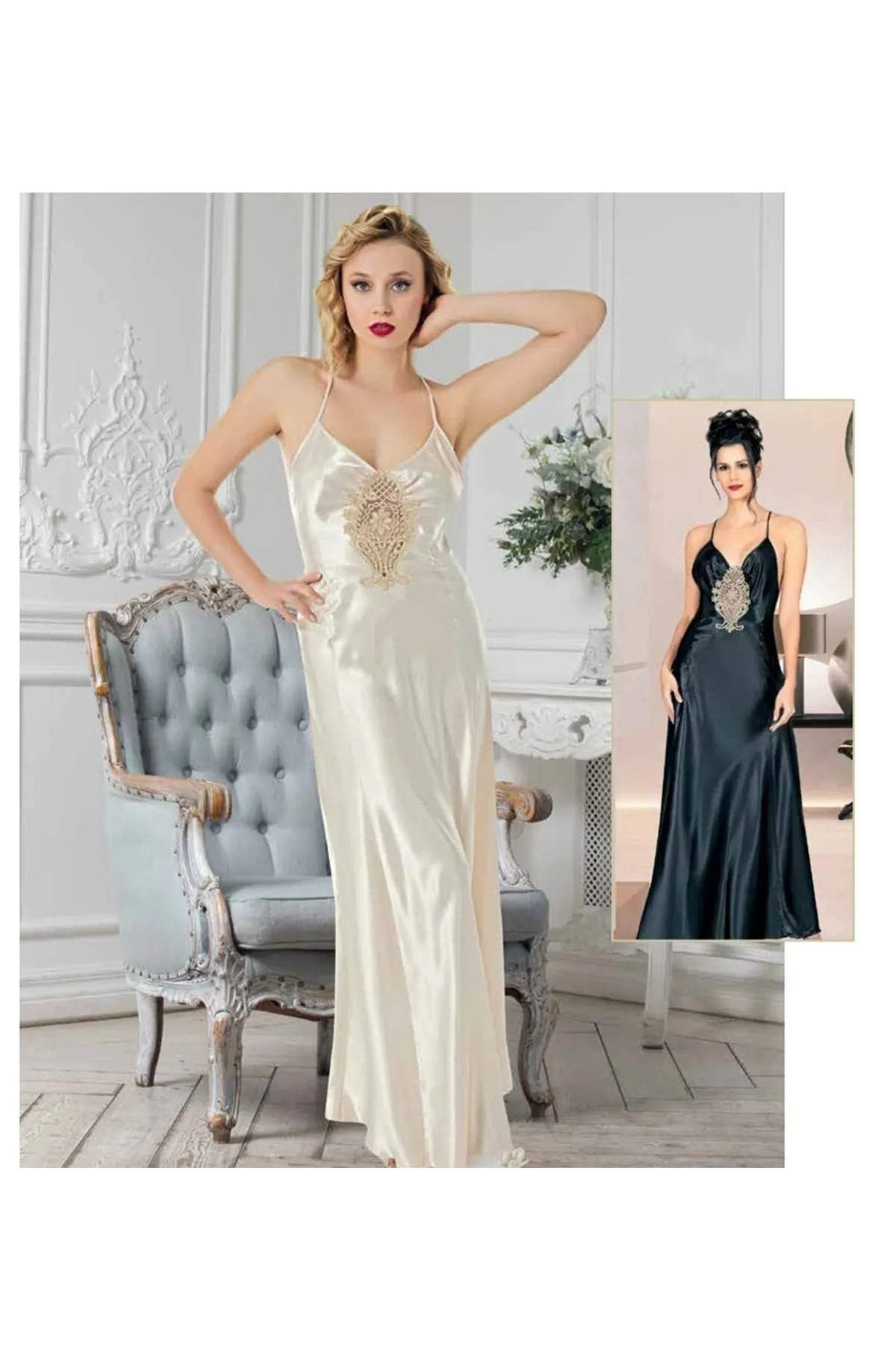 Pastimore Özel Üretim Dantel Detaylı Kadın Fantezi Şık Rahat Uzun Erotik Motifli Gecelik