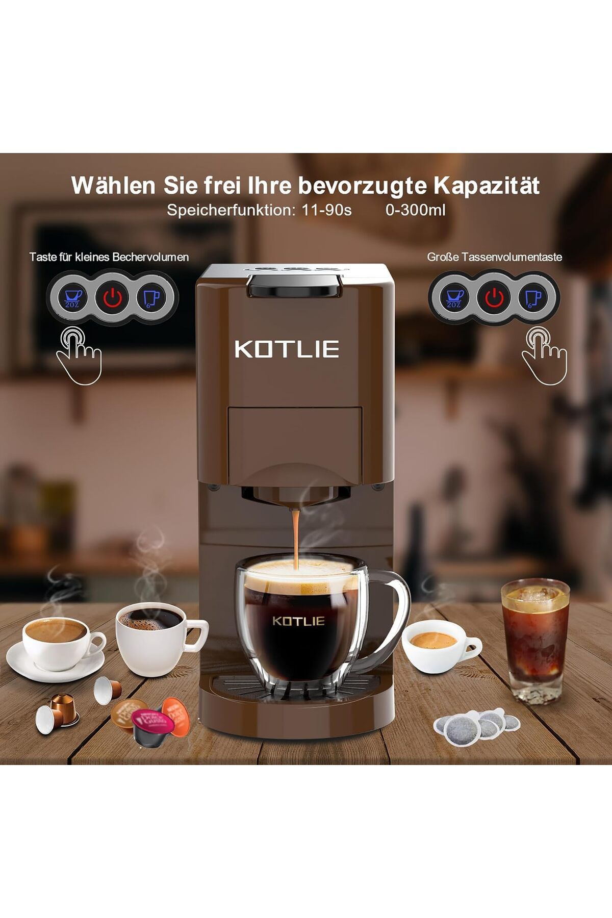 Espresso kahve makinesi, 4'ü 1 arada kahve makinesi, Nespresso orijinal/Dolce Gusto/un/ESE kapsül - 4