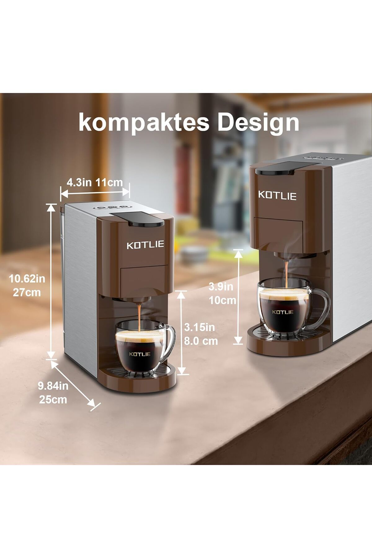 Espresso kahve makinesi, 4'ü 1 arada kahve makinesi, Nespresso orijinal/Dolce Gusto/un/ESE kapsül - 6
