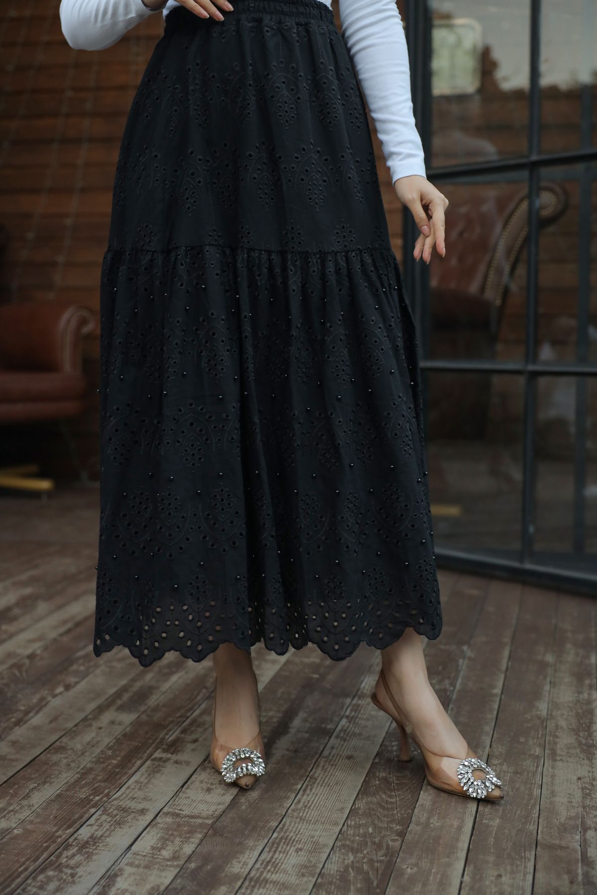 Black lace 2025 ankle length skirt