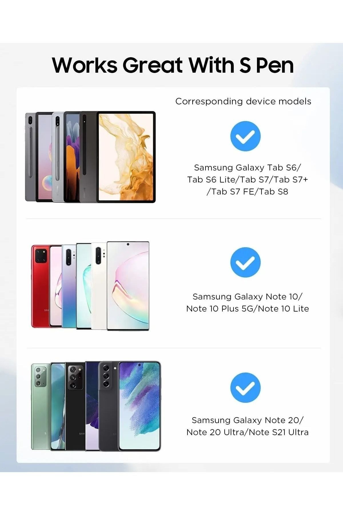 Samsung Galaxy Tab İle Uyumlu S6 Lite /S9/S8+/S9 Ultra /Note10/Note10+/Note20 Kalem Ucu 5li Paket 2