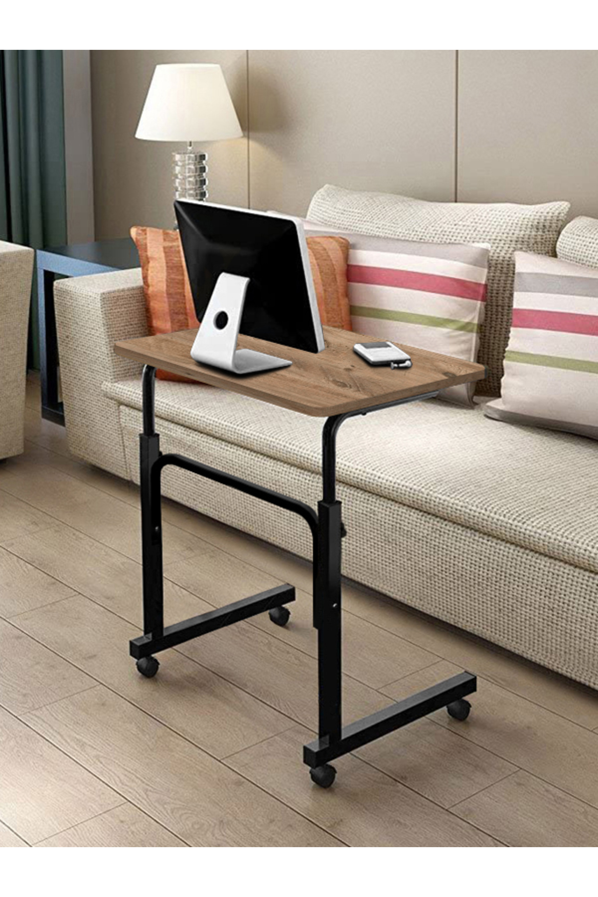 sekizincicaddedizayn Yükseklik Ayarlı Laptop Sehpası Ve Çalışma Masası - Ceviz (TEKERLİ) 70x40 Oval Kenar