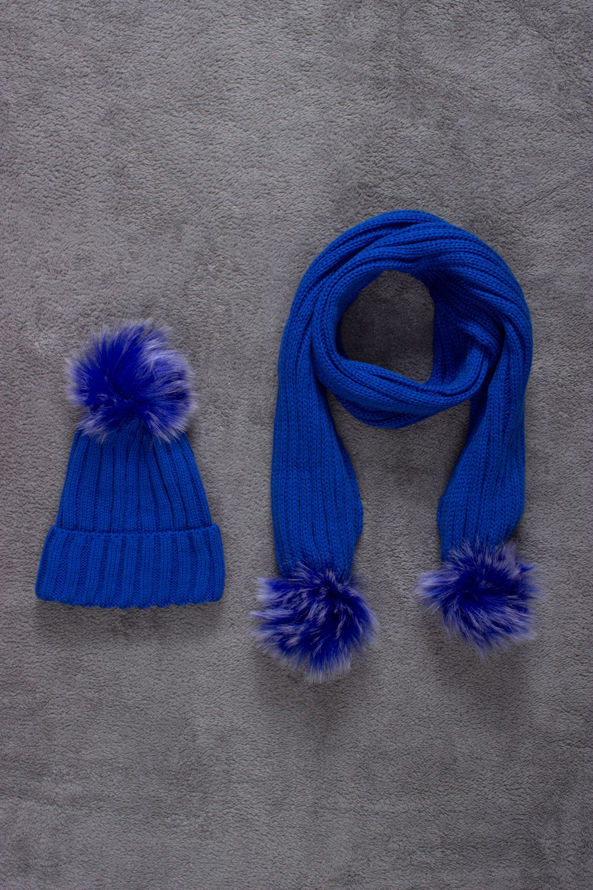 ADA BEBEK ÇOCUK-Single Pompom Scarf Beret Set 1