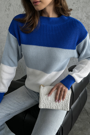 nosia fashion Crew Neck Color Blocked Long Sleeve Women's Knitwear Sweater