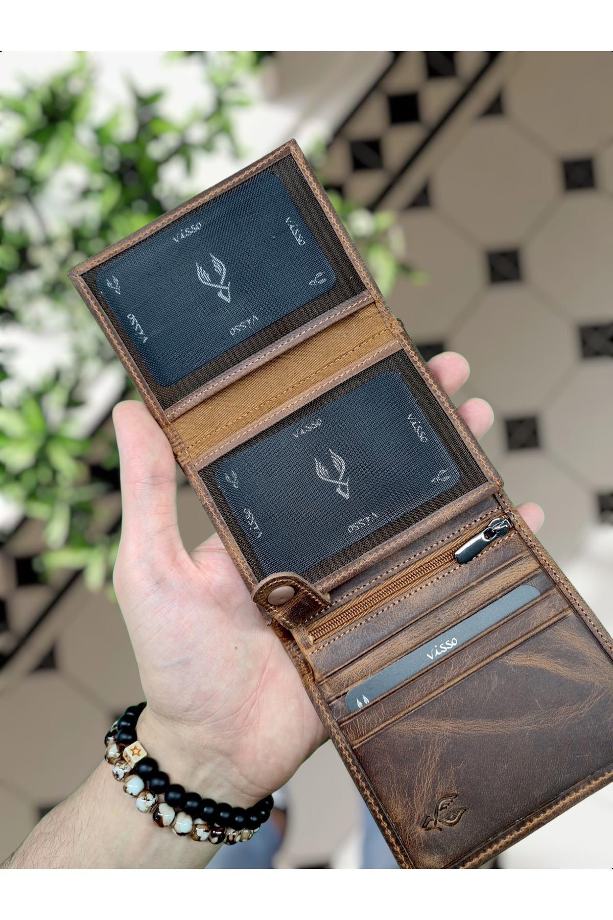 کیف پول مردانه قهوه ای Visso leather | 114 01 fındık Matrix TUĞRA اورجینال - تصویر 5