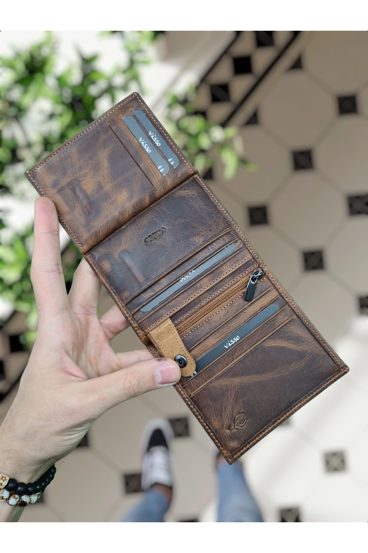 کیف پول مردانه قهوه ای Visso leather | 114 01 fındık Matrix TUĞRA اورجینال - تصویر 6