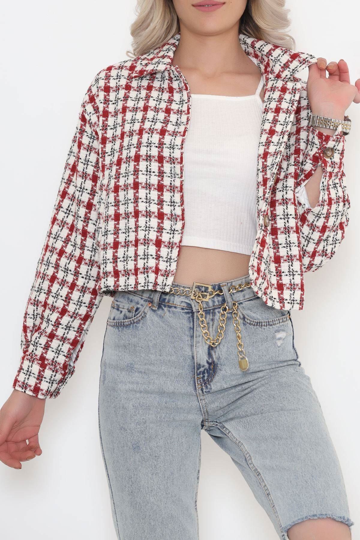 Square Patterned Jacket Red - 508.1367.