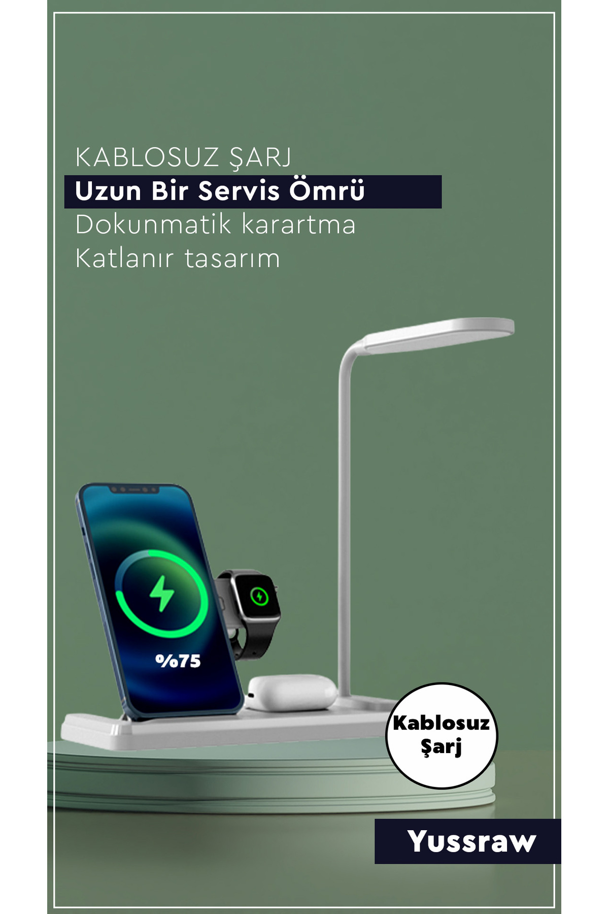 Yussraw kablosuz şarj Yeni çok fonksiyonlu4'ü 1 arada 15W hızlı şarj kablosuz şarj katlanabilir masa lambası