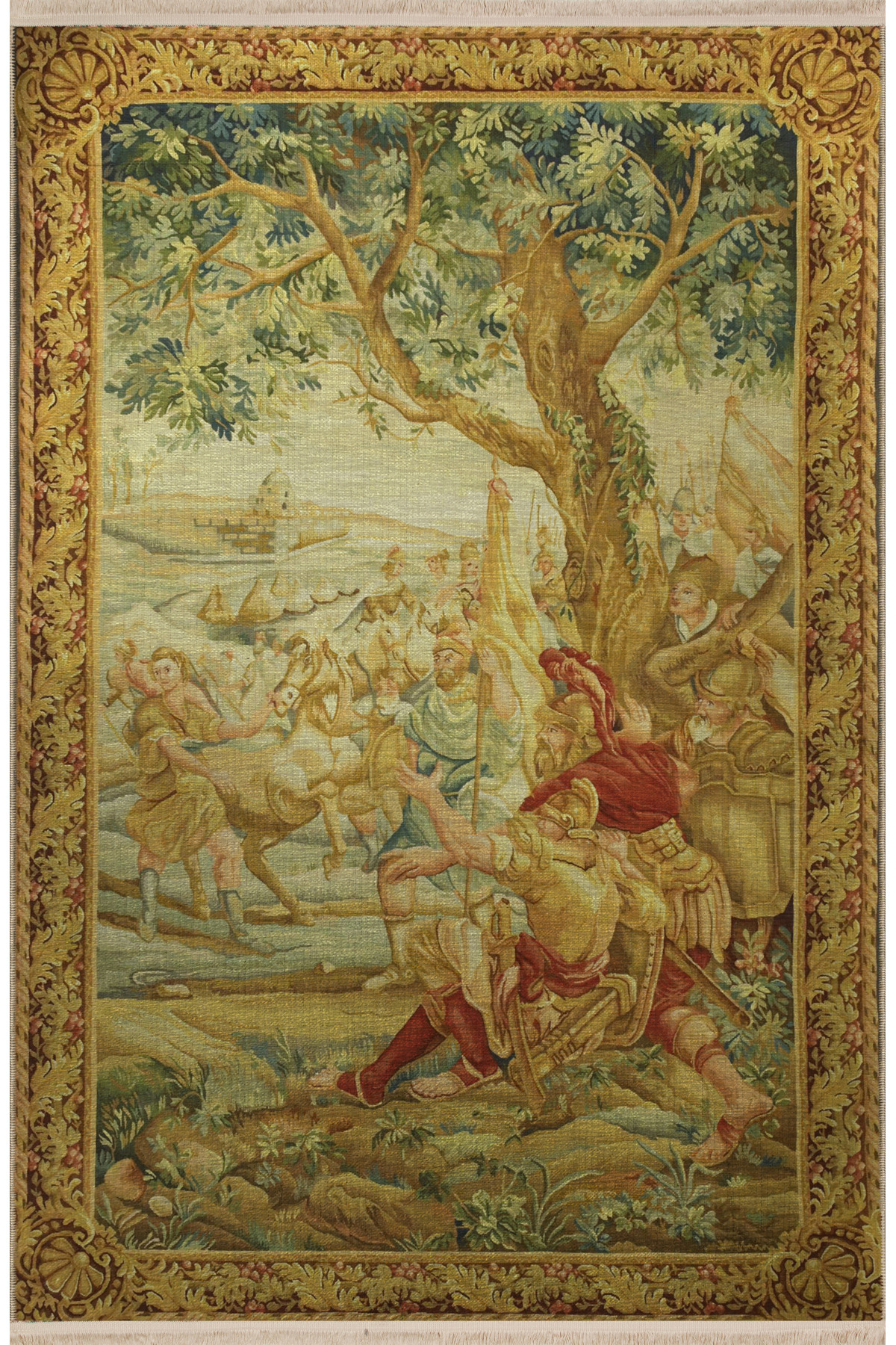 Multicolor Tapestry Design Vintage Decorative Carpet with War and Knight Pattern 2894
