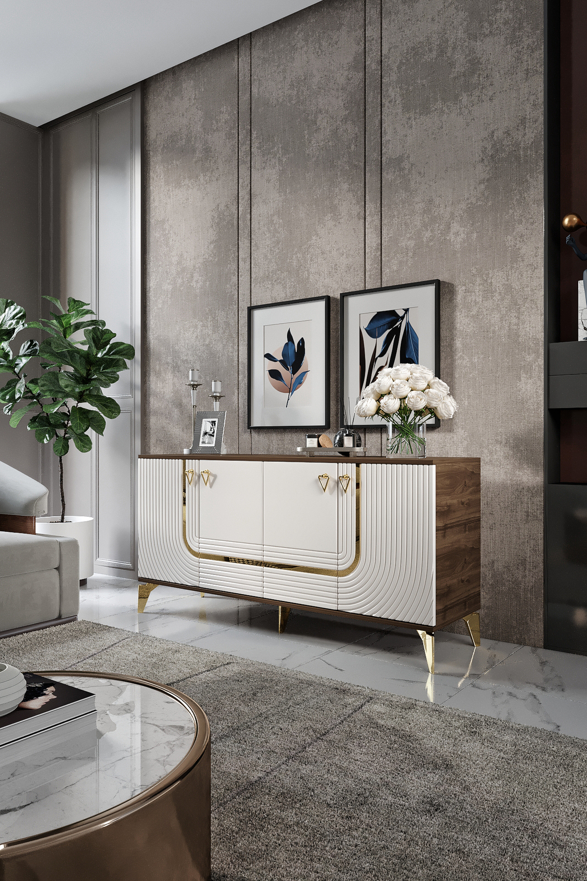 Mapa Art Konsol Mdf Mebran Kapak Ekru Ceviz