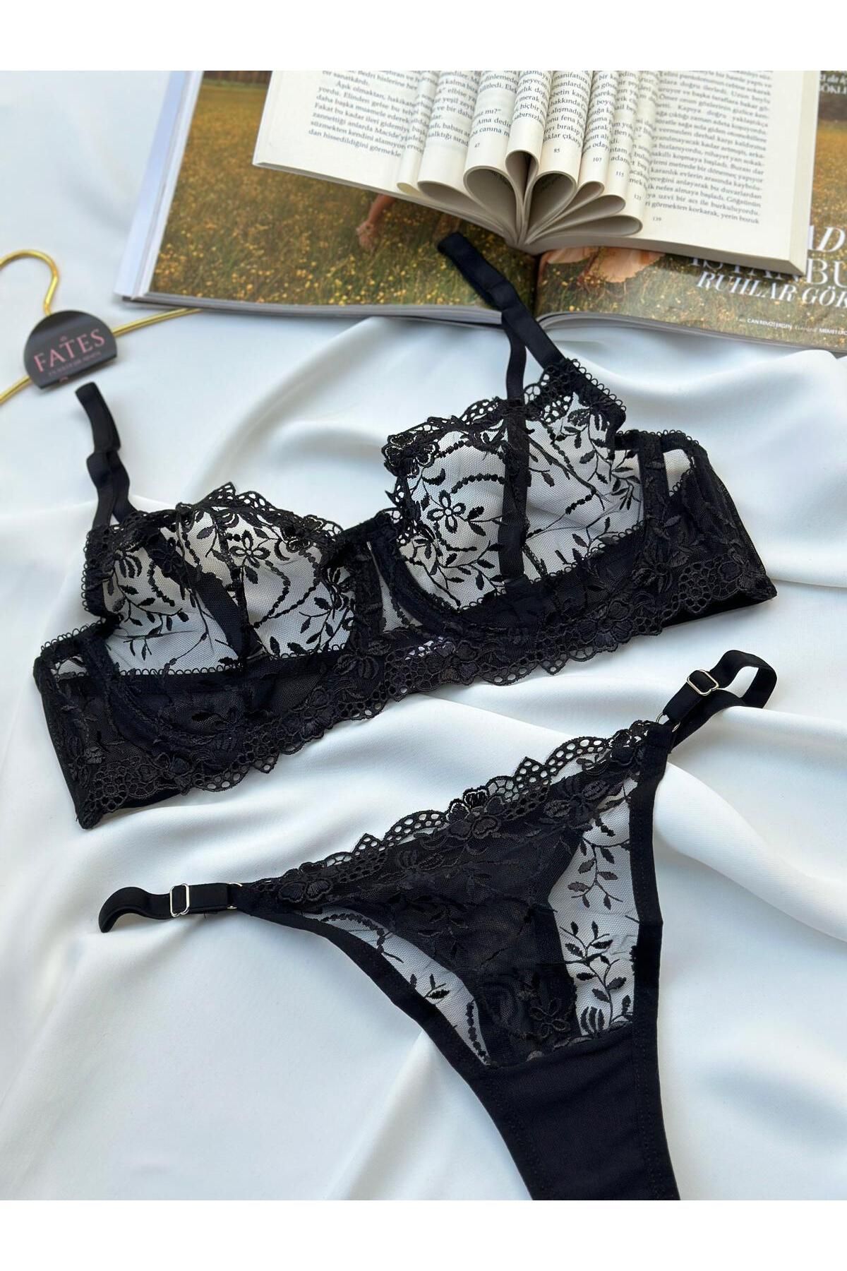 Fates Underwear Set Black Floral Trendyol