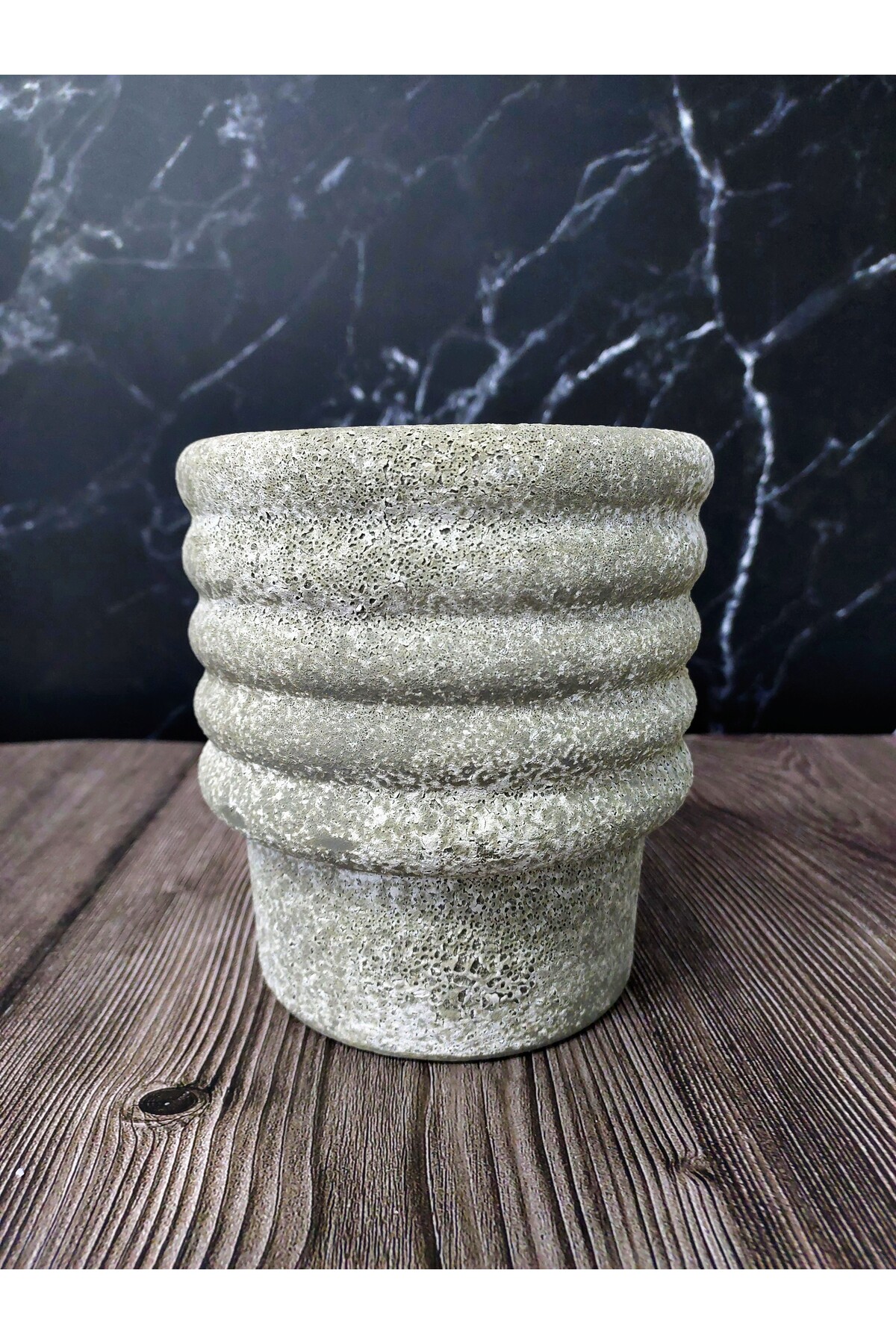 Eskitme Seramik Halka Saksı - Gri 15x13,5cm 2