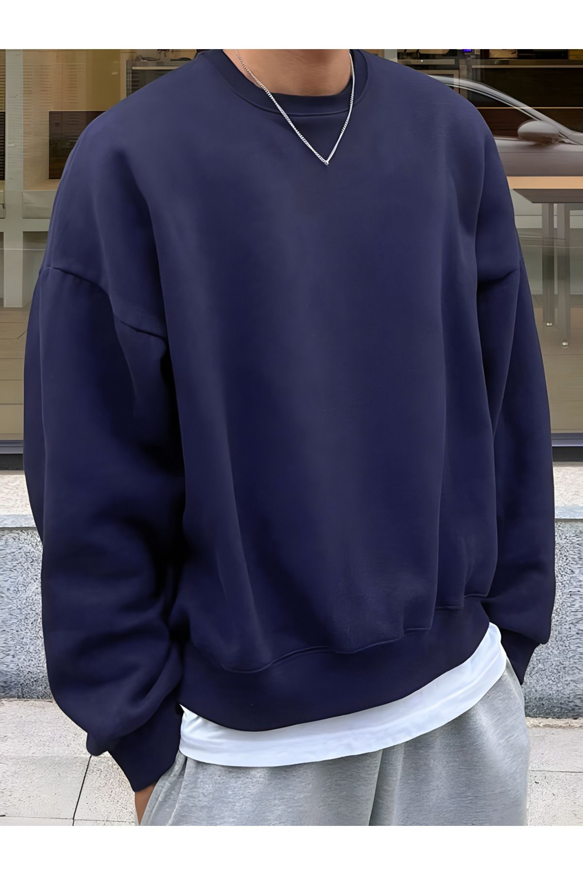 GENIUS STORE-Men's Round Collar Oversize Sweatshirt Basic-sweatshirt 2