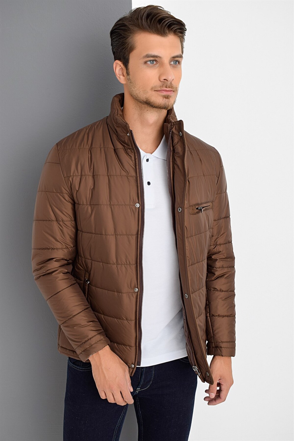 کاپشن مردانه قهوه ای Dewberry | 1040001M8625 اورجینال - تصویر 3