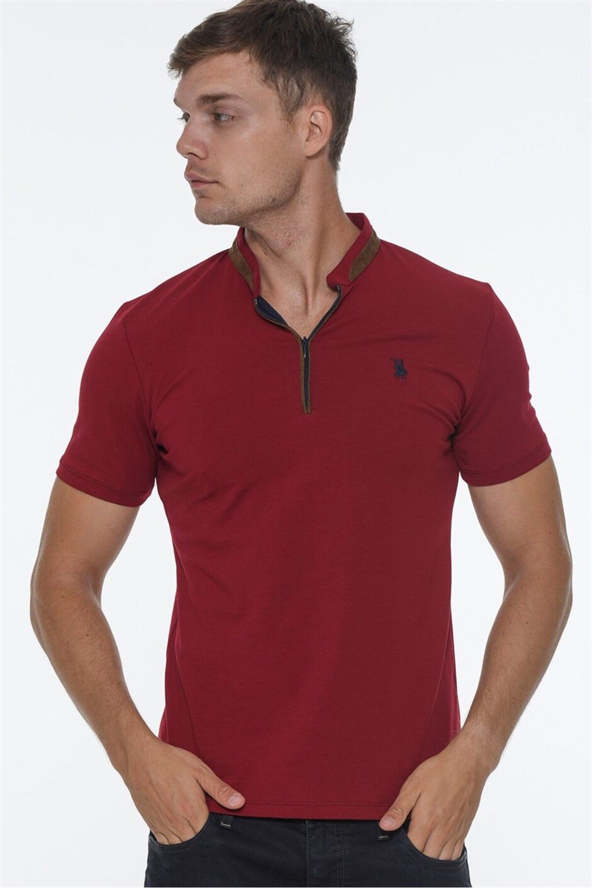 Dewberry ست پنج تی شرت مردانه زیپ دار T8571-سفید-مشکی-سرمه ای-سورمه ای-خاکی