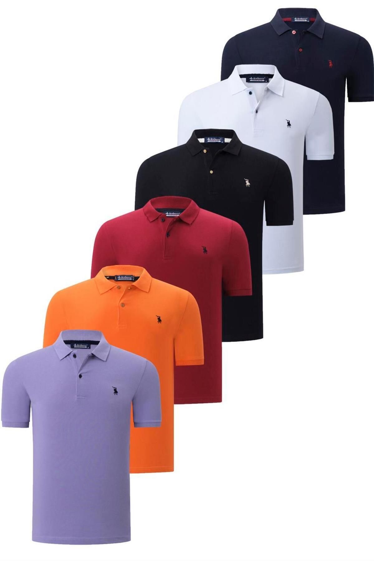 Dewberry ست شش تایی تی شرت مردانه دوبری T8561-مشکی-سفید-آبی تیره-کلار-نارنجی-لیلا