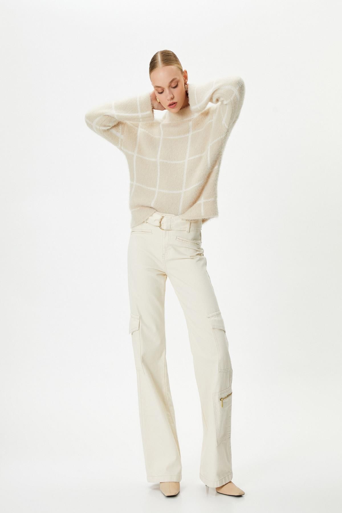Koton Sweter Damski W Kratę W Kolorze Ecru Kobieta - L