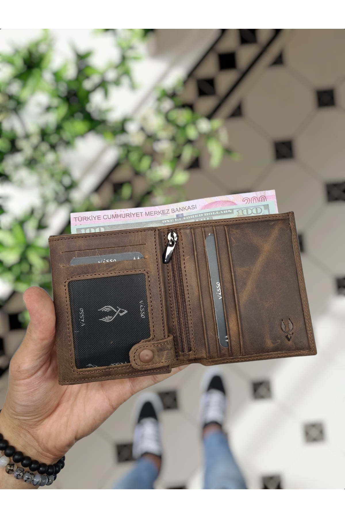 کیف پول مردانه قهوه ای Visso leather | 114 01 fındık Matrix TUĞRA اورجینال - تصویر 4