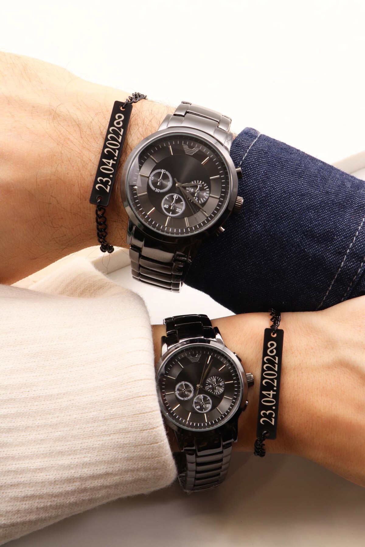 Northwatch Antrasit Çift Saati, Kişiye Özel Tarihli Çift Bileklik - Sevgili Kombini