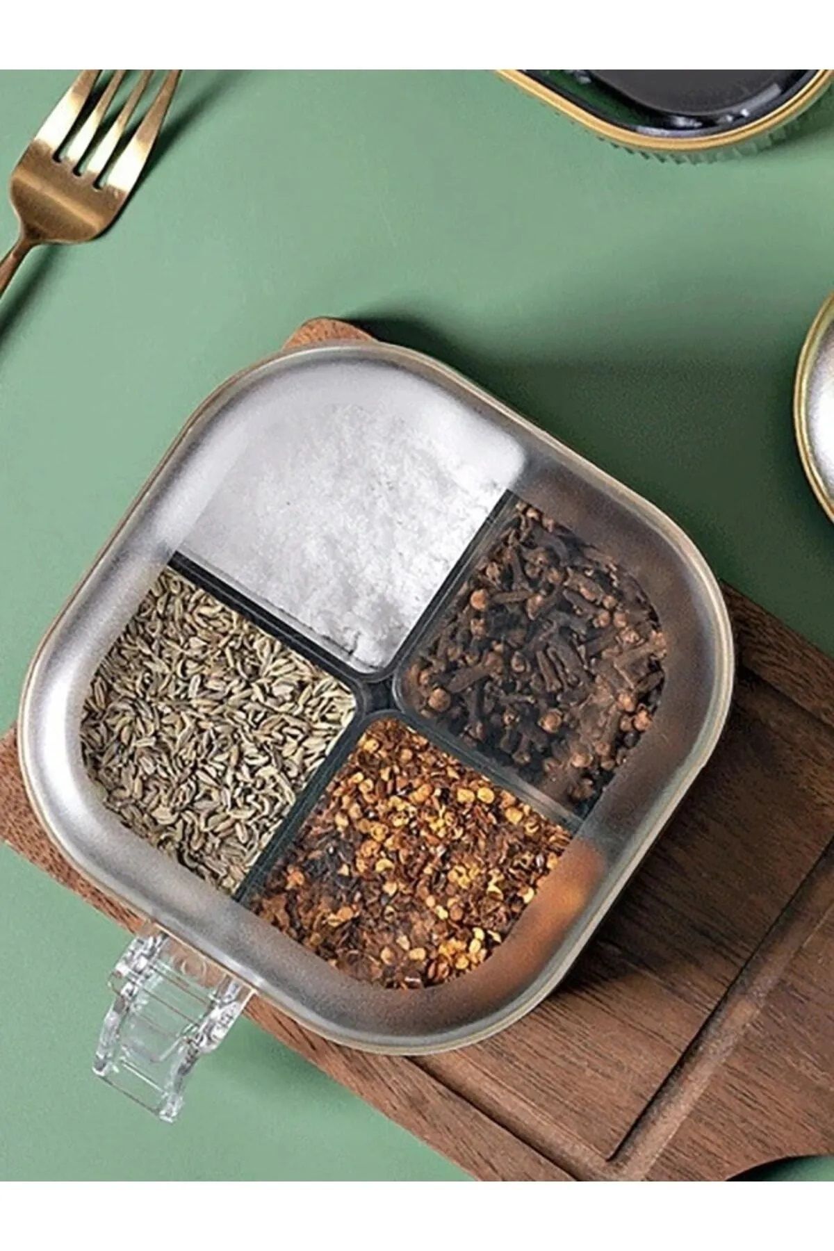 kalitexhome-Portable Countertop and Table Top Crystal Spice Rack with Handle In-Cabinet Set of 4 with Spoon 4