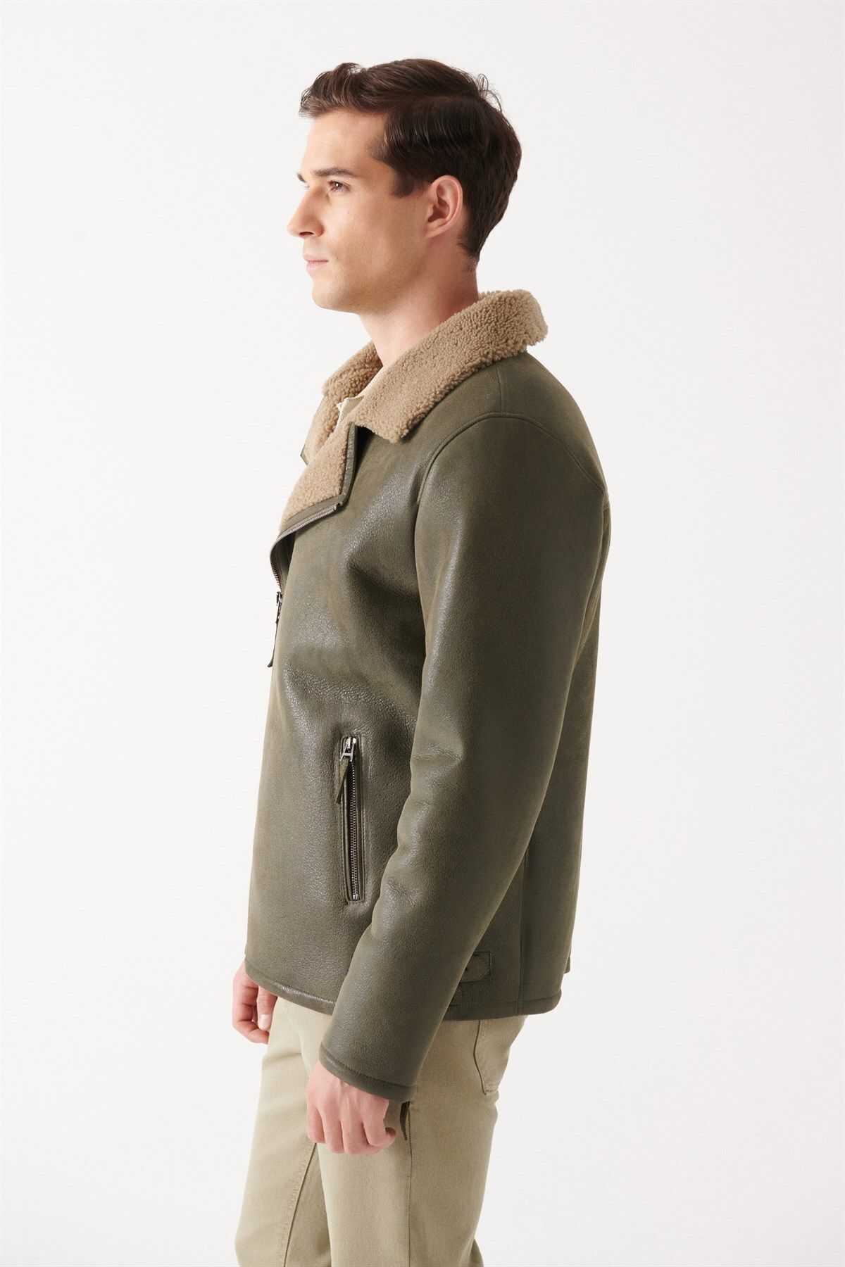 Black Noble-Lucas Men's Green Fur Leather Jacket 3