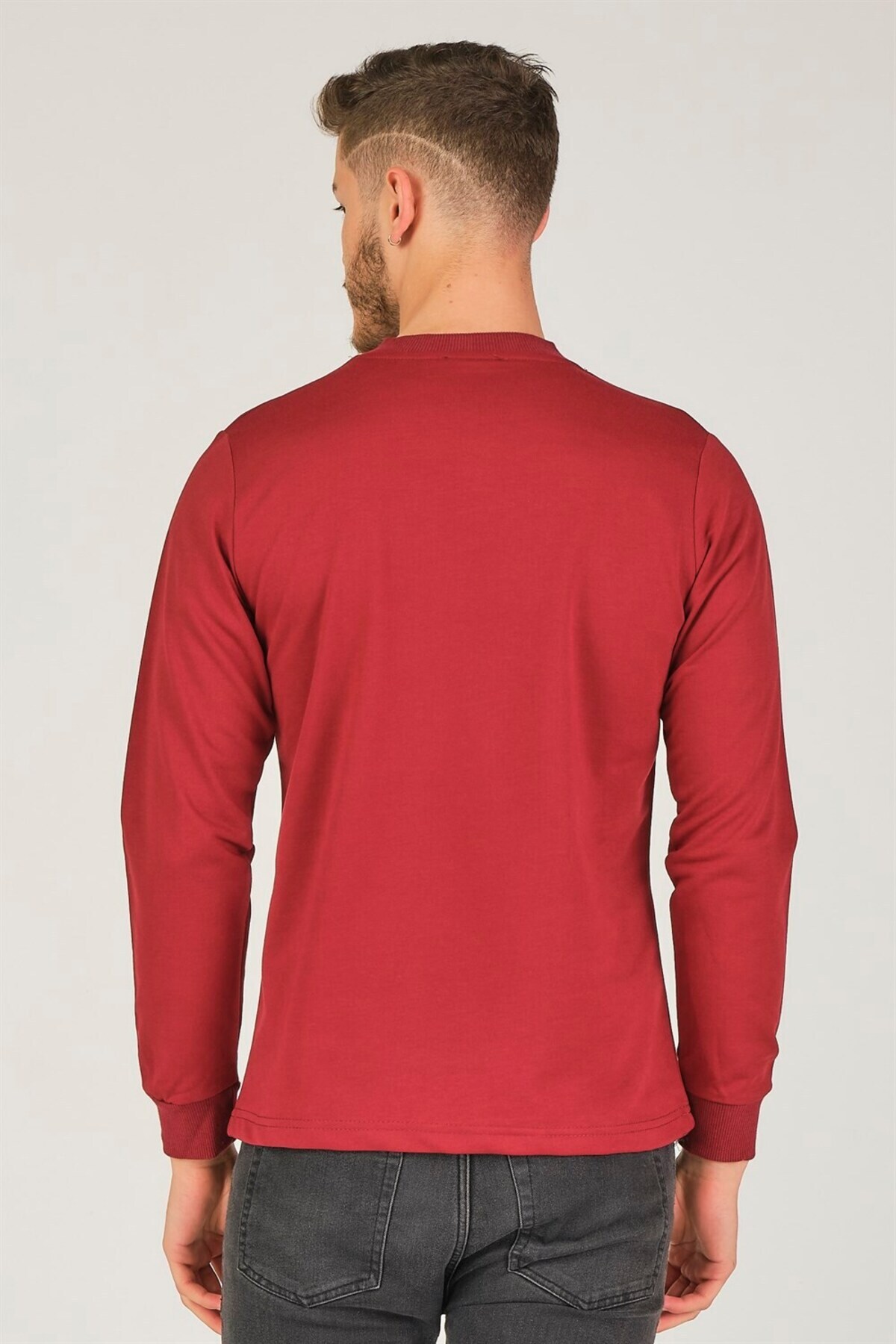 سویشرت مردانه بورگوندی دوبری | 1150001V4002BD اورجینال - تصویر 2