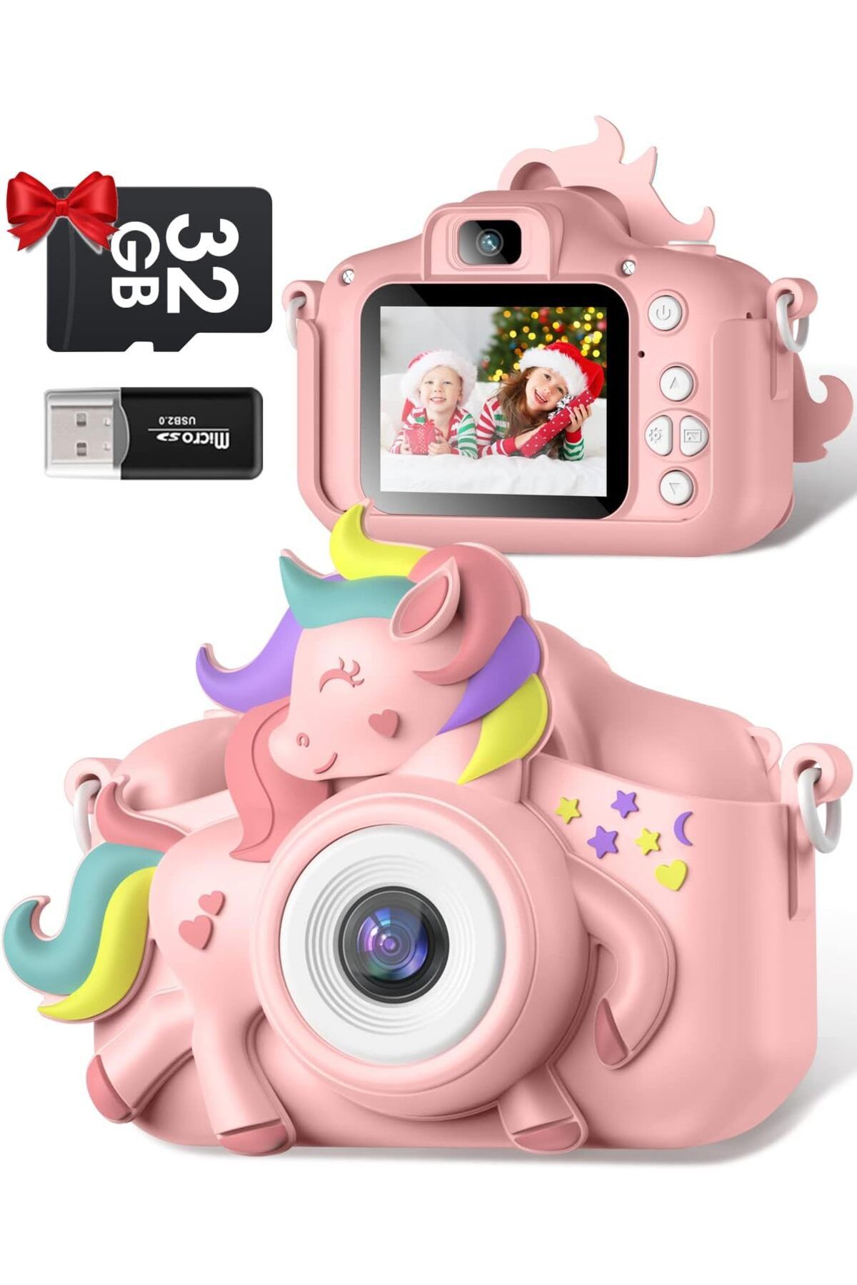 Çocuklar için dijital fotoğraf makinesi, 20 MP 1080p HD 2.0 inç ekran selfie, 32GB SD kart