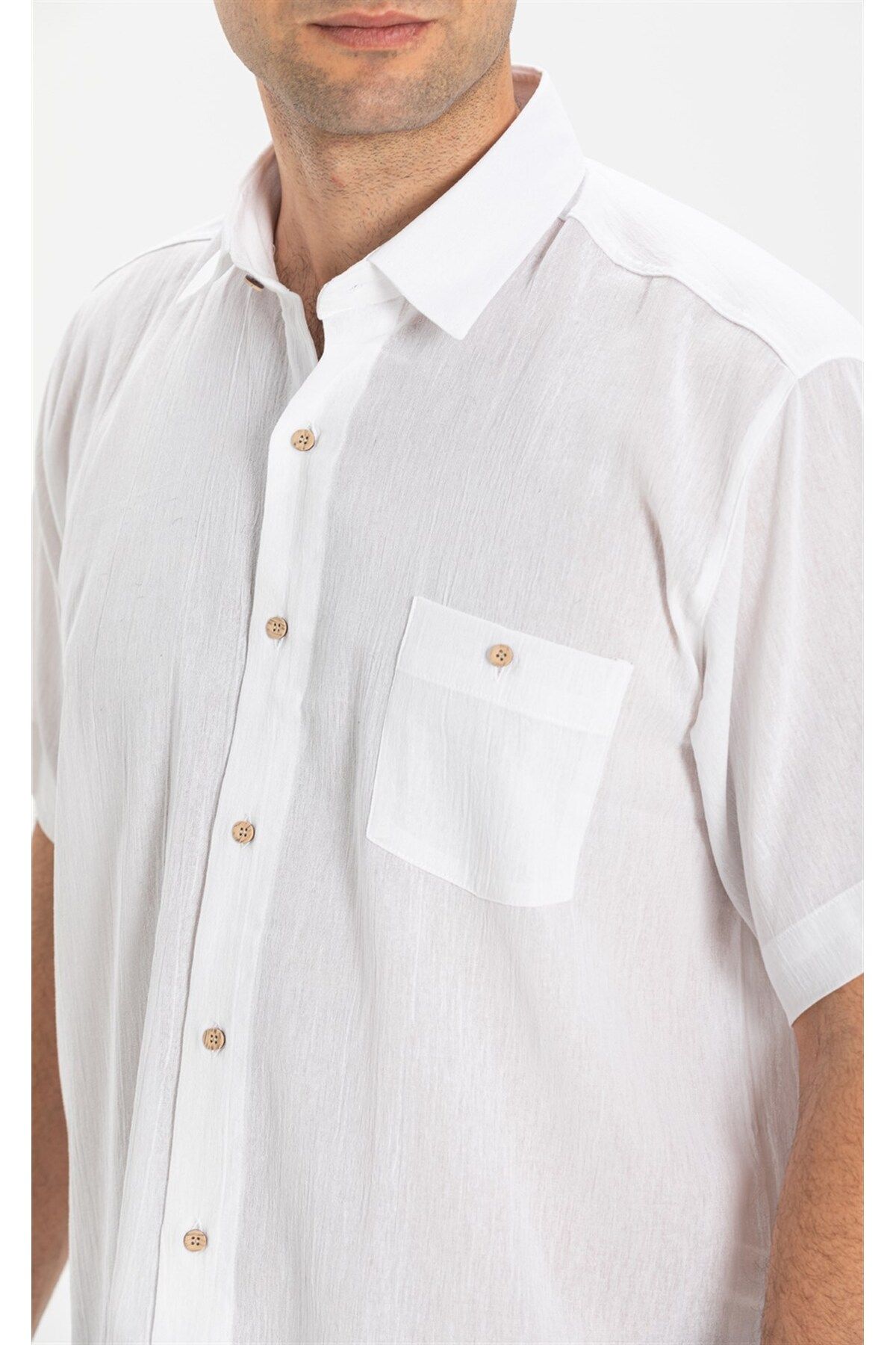 Eliş Şile Bezi پیراهن آستین کوتاه شیله پارچه ای تک جیبی مردانه سایز بزرگ 3001