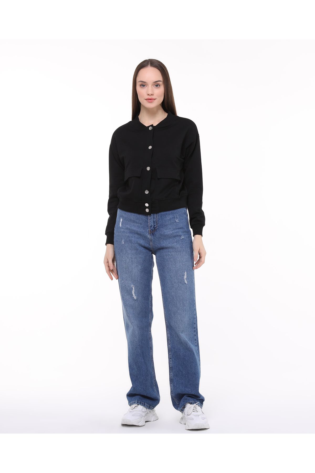 ZeyMer Basic-Two Thread Cotton Knitted Snap-On Bomber Jacket 1