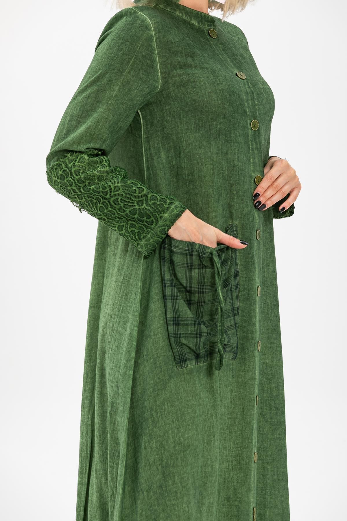 Eliş Şile Bezi لباس آستین بلند شیله پارچه زمردی سبز Ysl