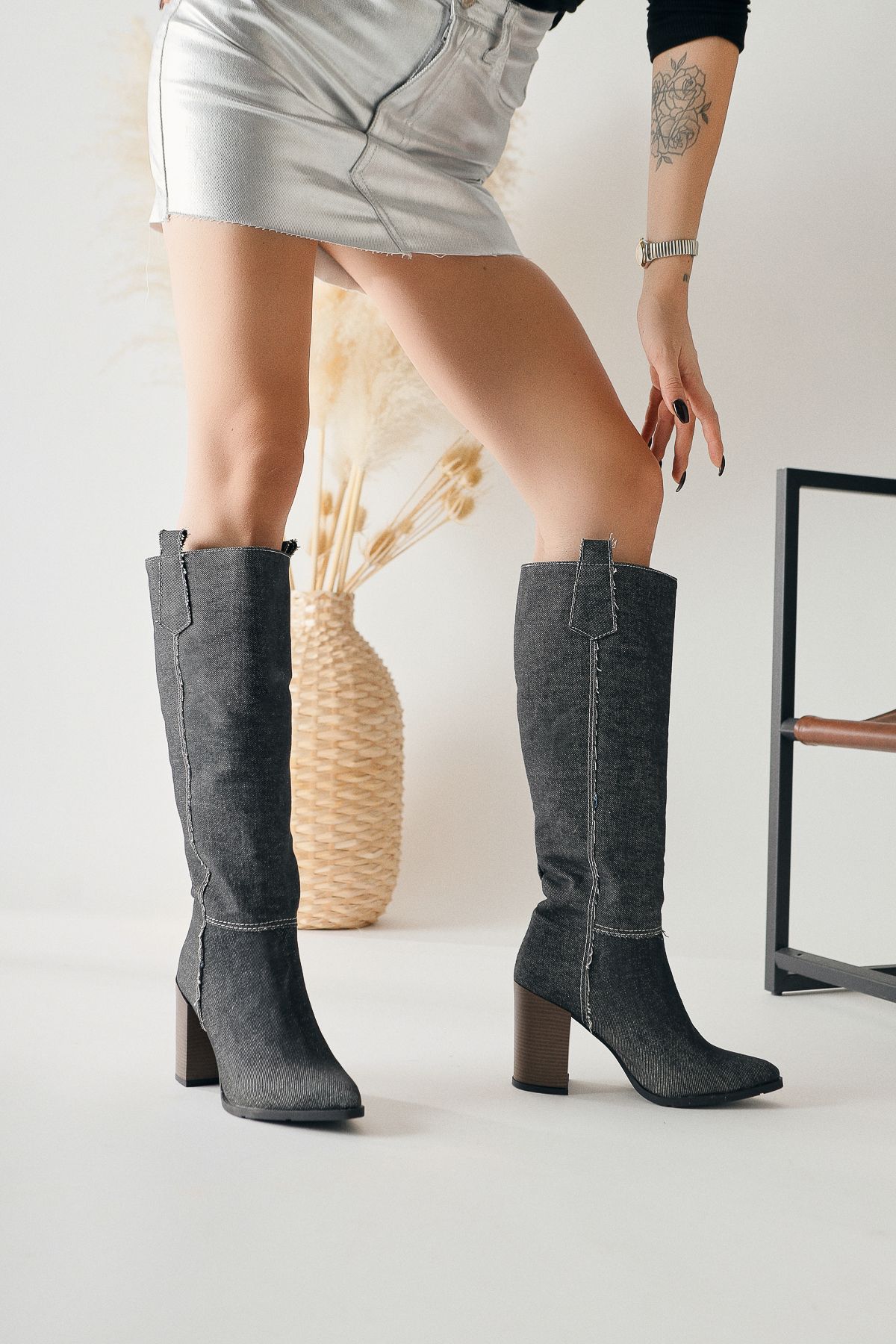 Limoya Knee High Boots Gray Flat Trendyol