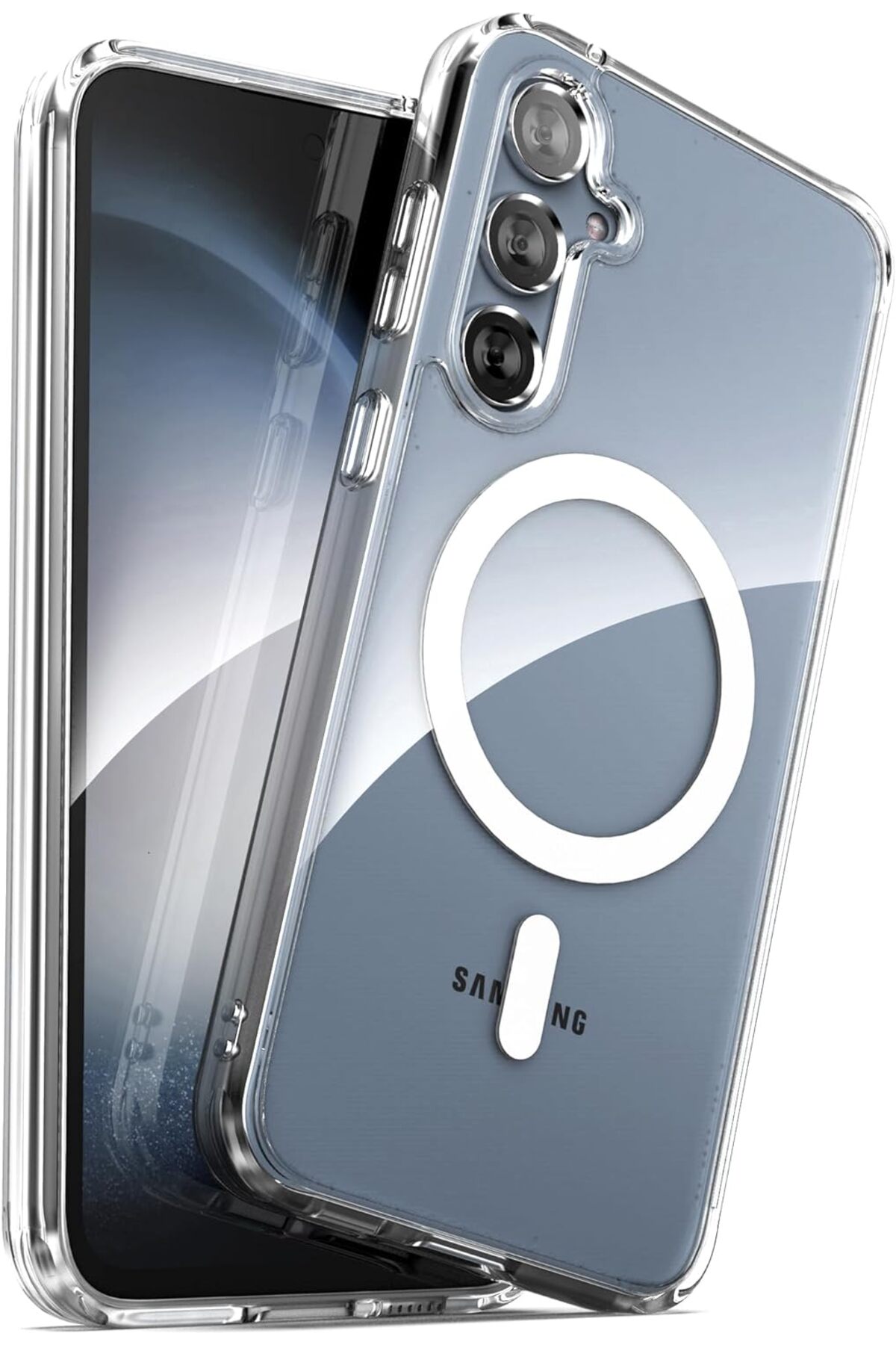 Samsung Galaxy S23 Fe Uyumlu Kılıf Kamera Çıkıntılı Şeffaf Magsafe Kablosuz Şarj Destekli Kapak