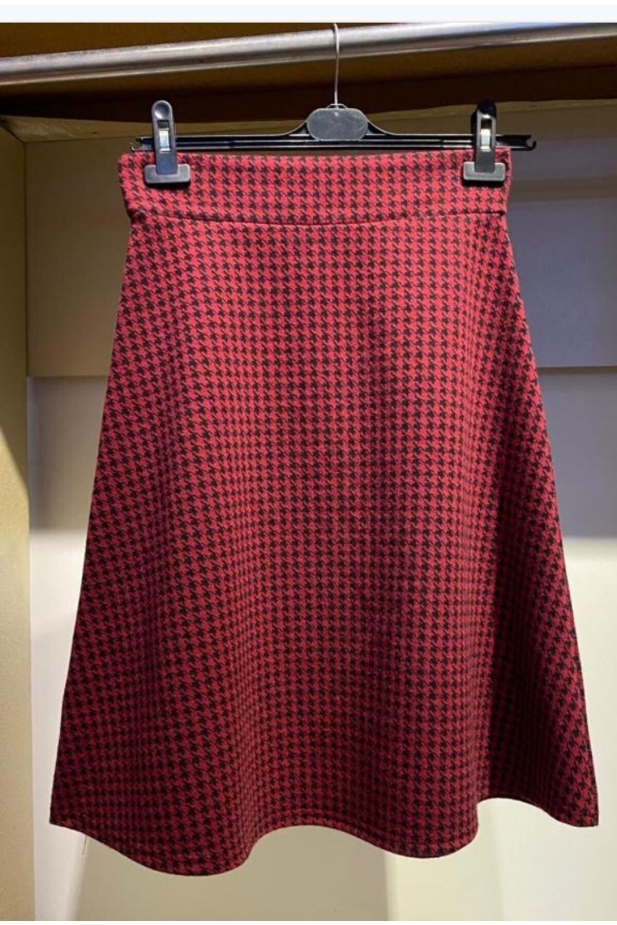 Burgundy houndstooth skirt sale