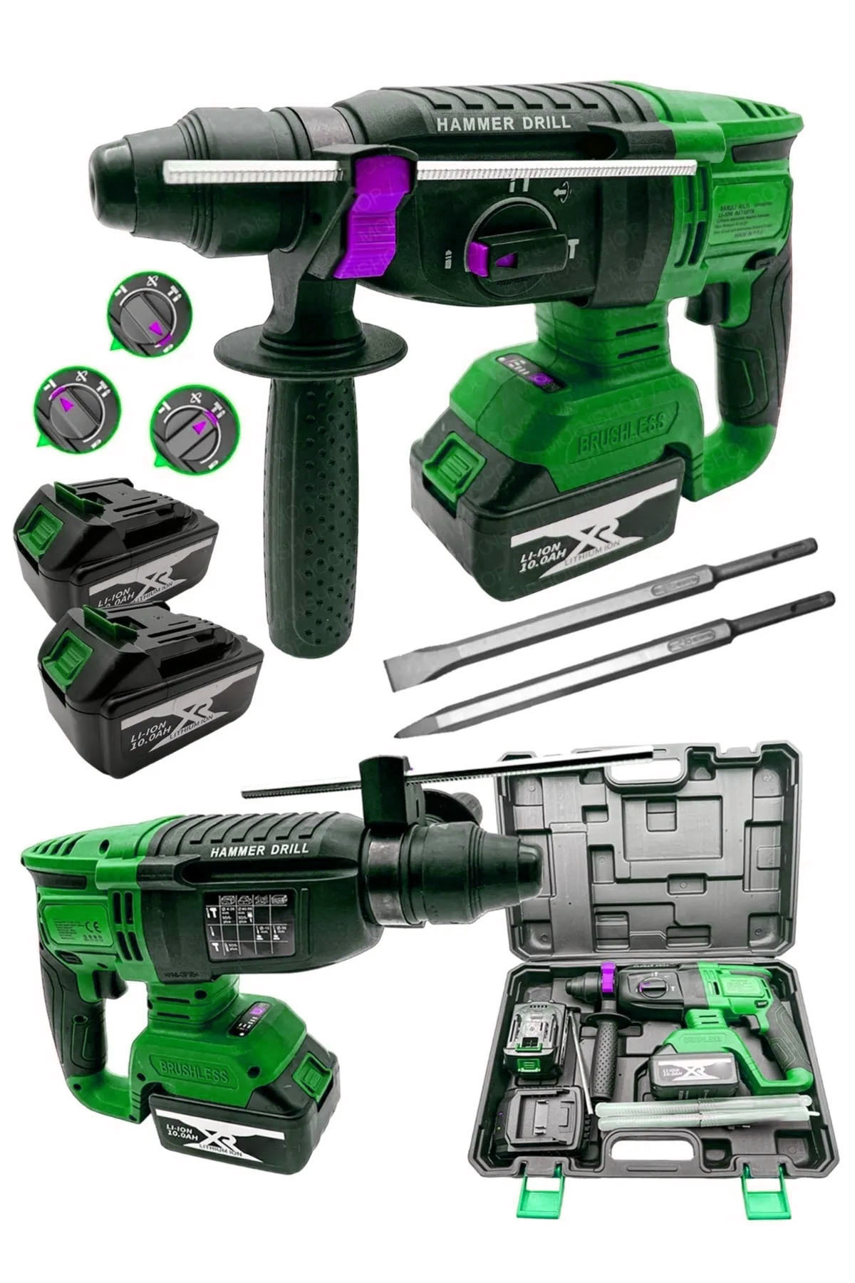 MOONSHOP Şarjlı 2.6 Kg Kırıcı Delici Çift Akülü 124 Vf 3 Fonksiyon Kırıcı-Delici-Kırıcı Delici Hilti Matkap