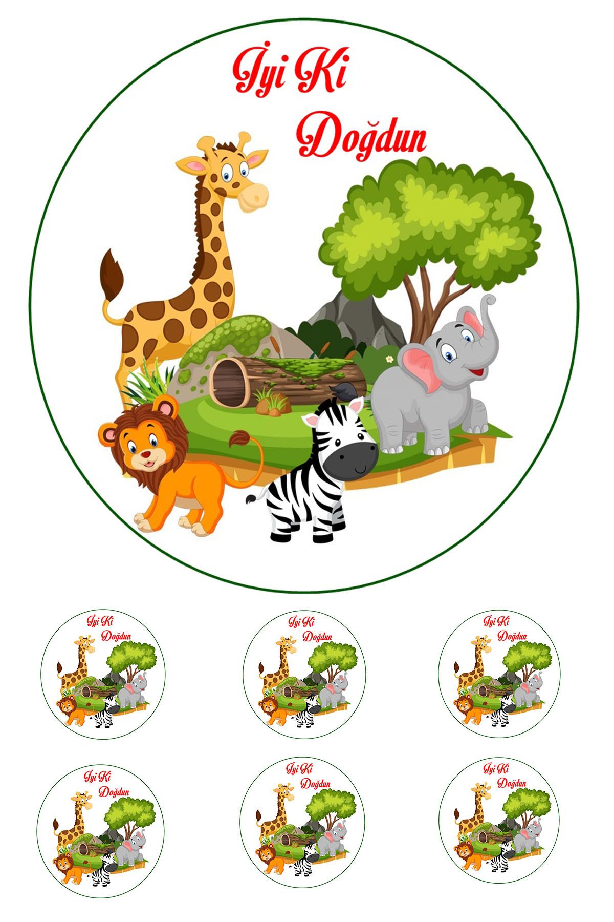 Pasta9 Yenilebilir Pasta Resmi Safari 6-8-10 Kişilik Pastaya Uygun