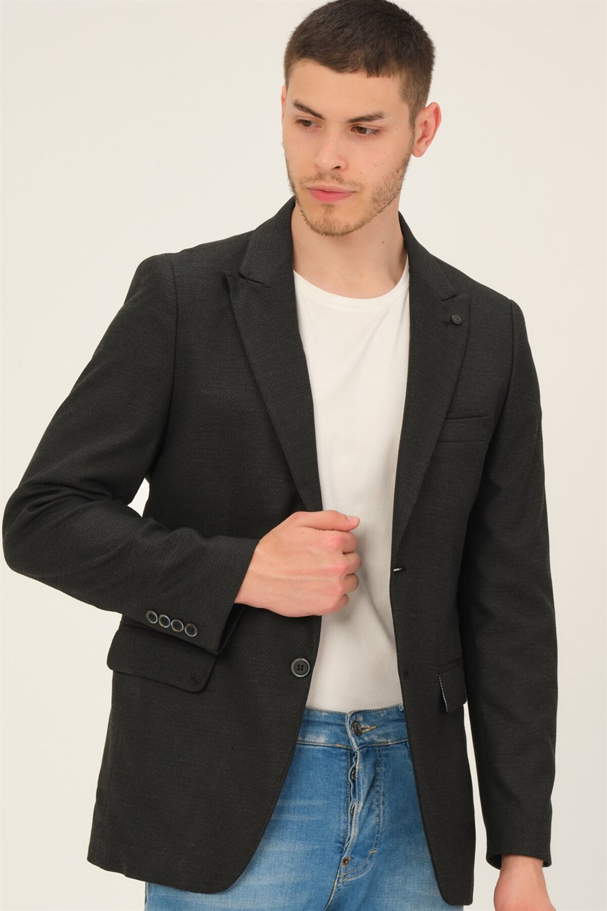 دوبری کاپشن مردانه C9058 - مشکی طرح‌دار