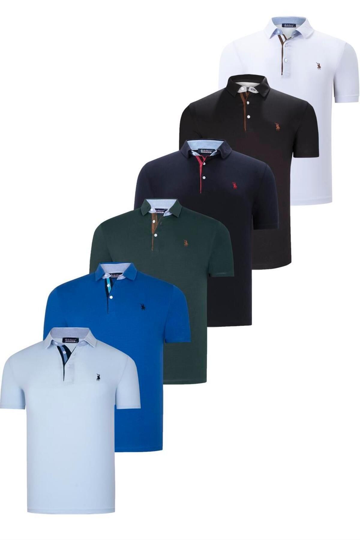 Dewberry ست شش تایی تی شرت مردانه T8582 DEWBERRY-مشکی-سفید-آبی تیره-سبز-ببیبی ساکس