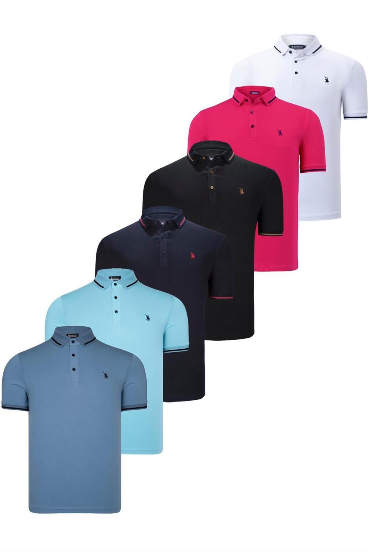Dewberry ست شش تایی تی شرت مردانه T8586 DEWBERRY-مشکی-سفید-آبی تیره-فیروزه ای-فوچیا-نیلی
