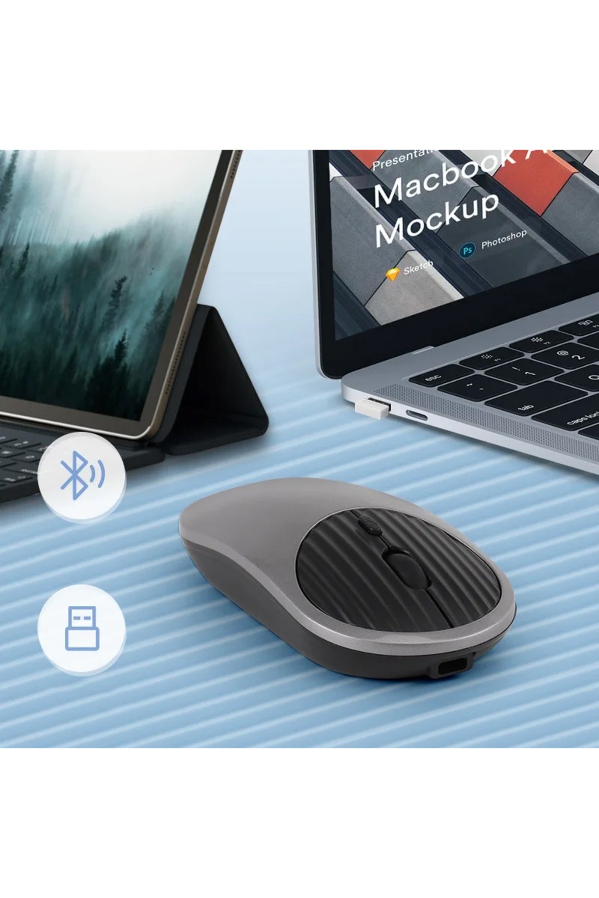 Tüm Cihazlara Uyumlu Mouse Bluetooth Wireless Şarjlı Fare 2.4g Macbook Bilgisayar Telefon 2