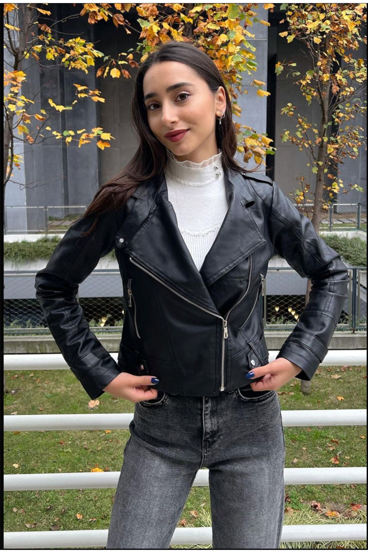 j ns since 1997 Women s Zippered Short Black Leather Jacket