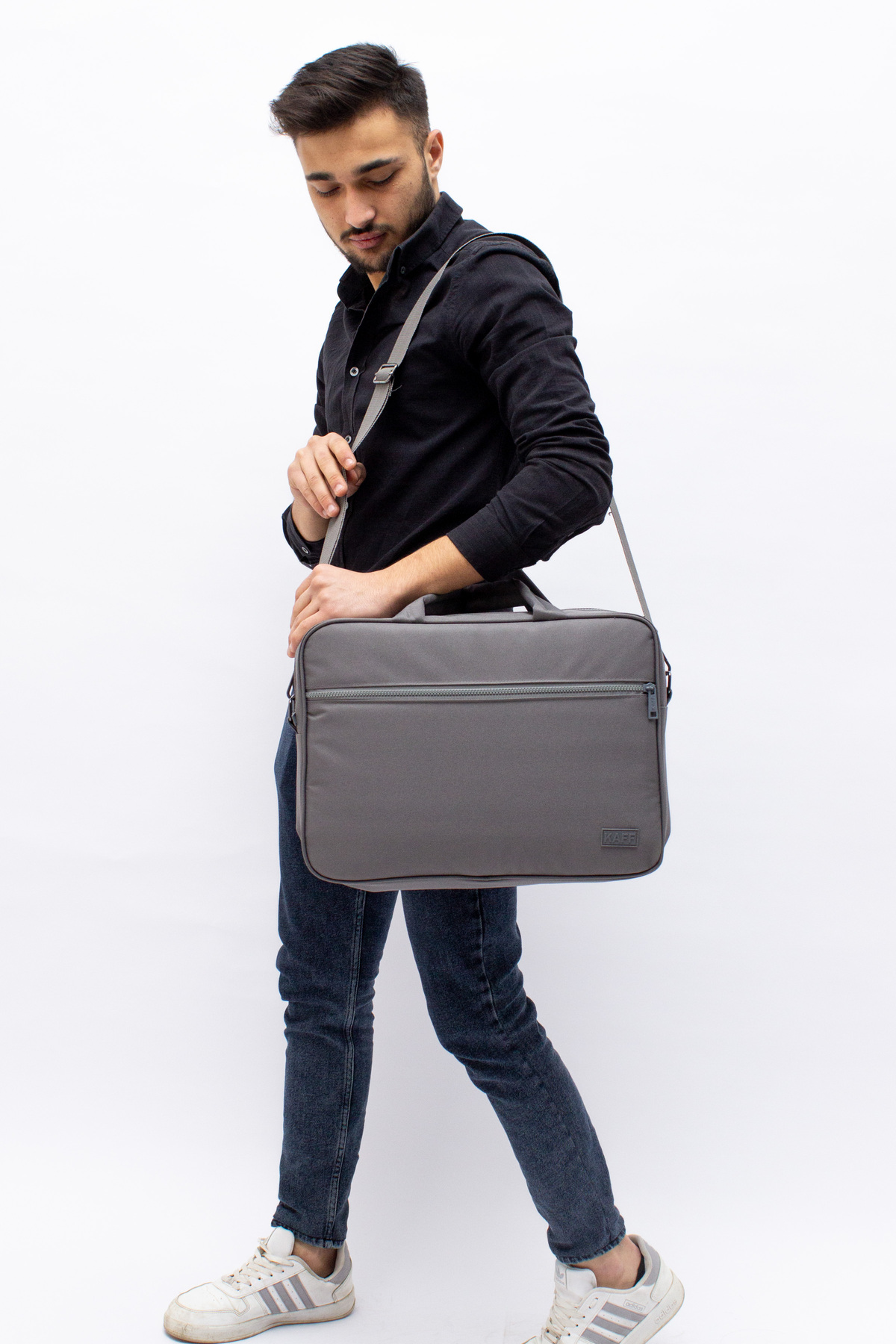 KAFF-Gray Unisex 15.6'' Water and Shock Resistant Functional Computer Briefcase with Inner Compartment 5
