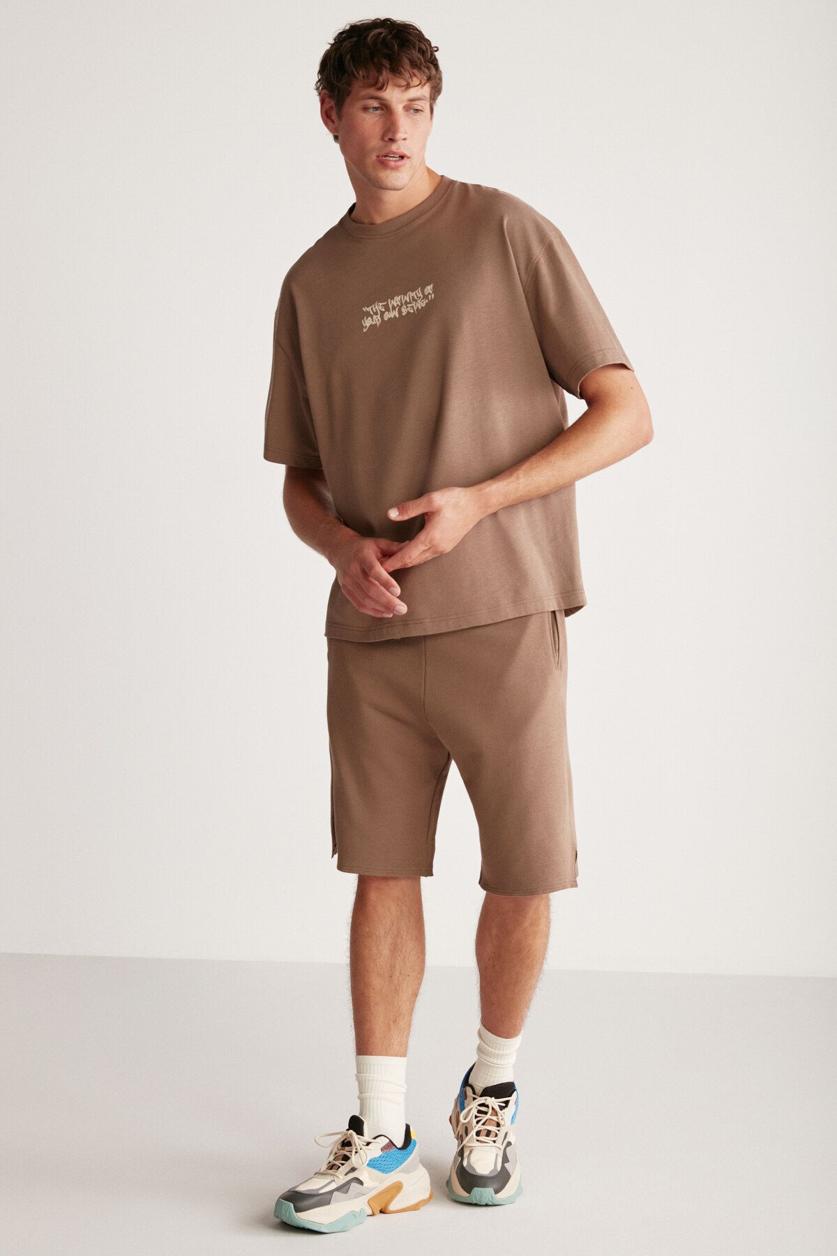 GRIMELANGE-Merlin Men's Oversize Fit 100% Cotton Thick Textured Printed T-shirt 4