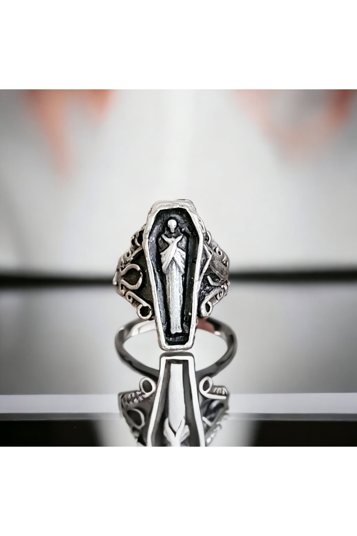 Sterling silver hot sale coffin ring