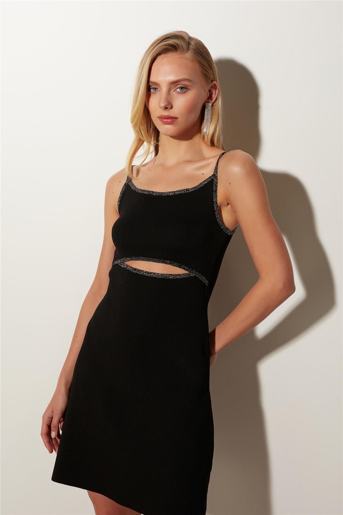 SHERIN Black Lurex Strappy Dress Trendyol