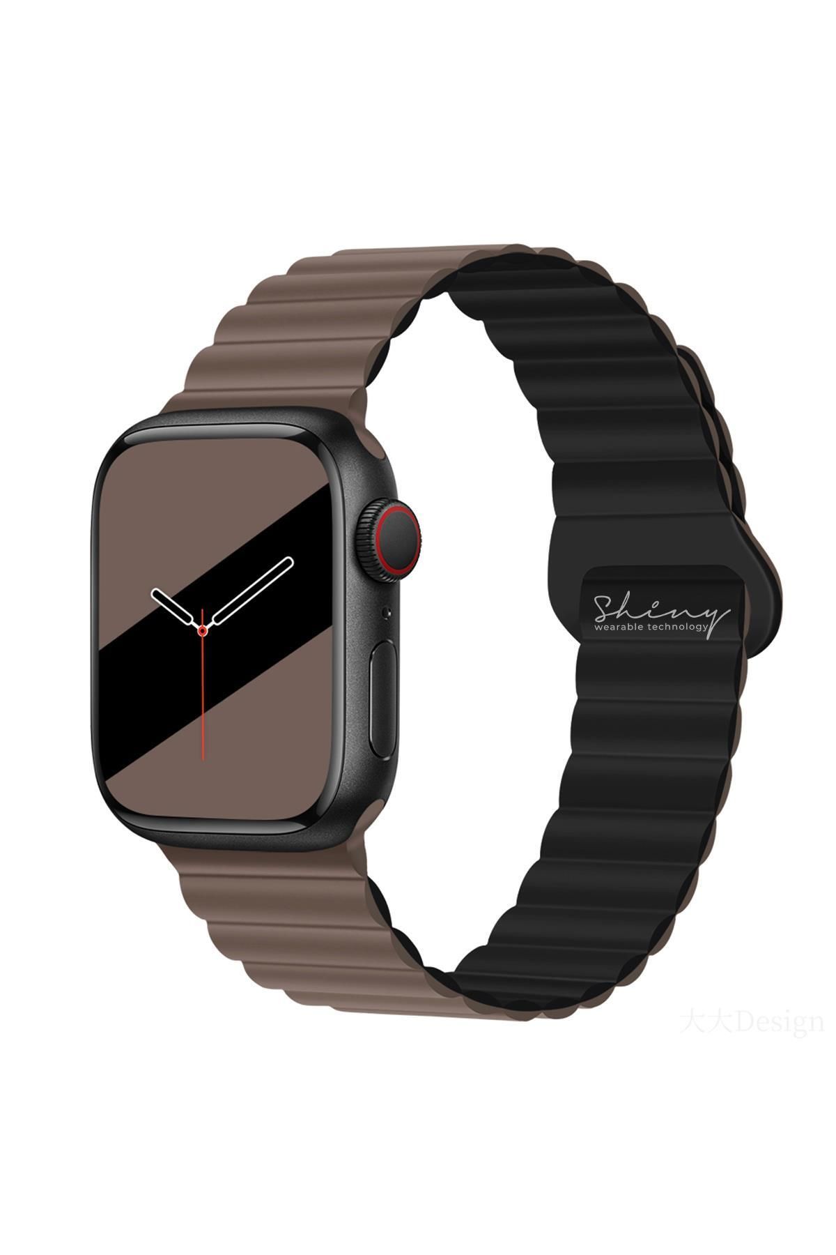 ShinyTECH Apple Watch Compatible Magnetic Silicone Loop Band Brown
