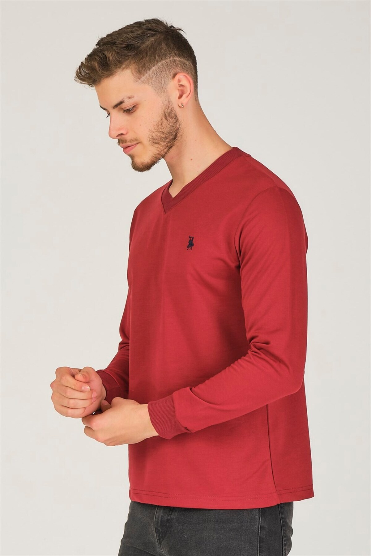 سویشرت مردانه بورگوندی دوبری | 1150001V4002BD اورجینال - تصویر 4